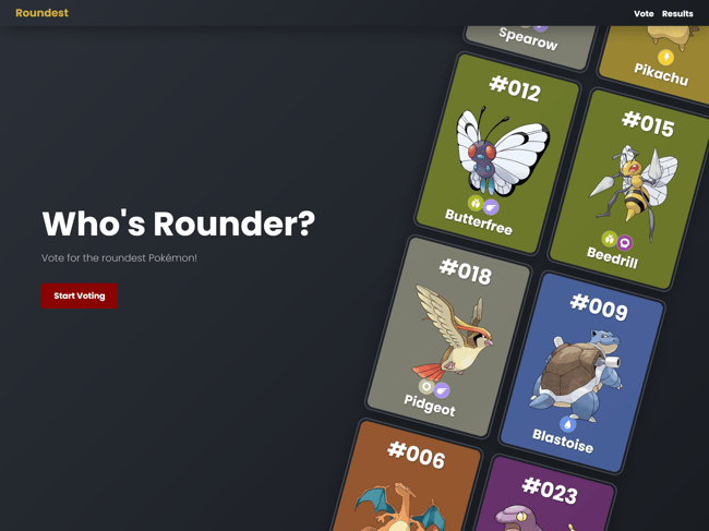Screenshot of roundest app landing page in large screen