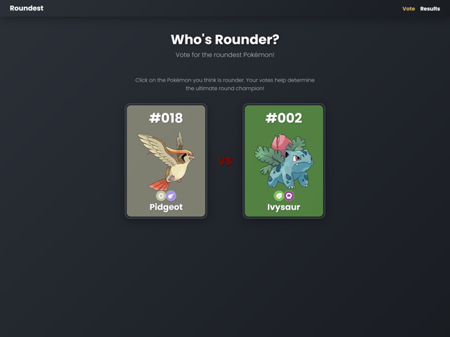 Screenshot of roundest app vote page in large screen