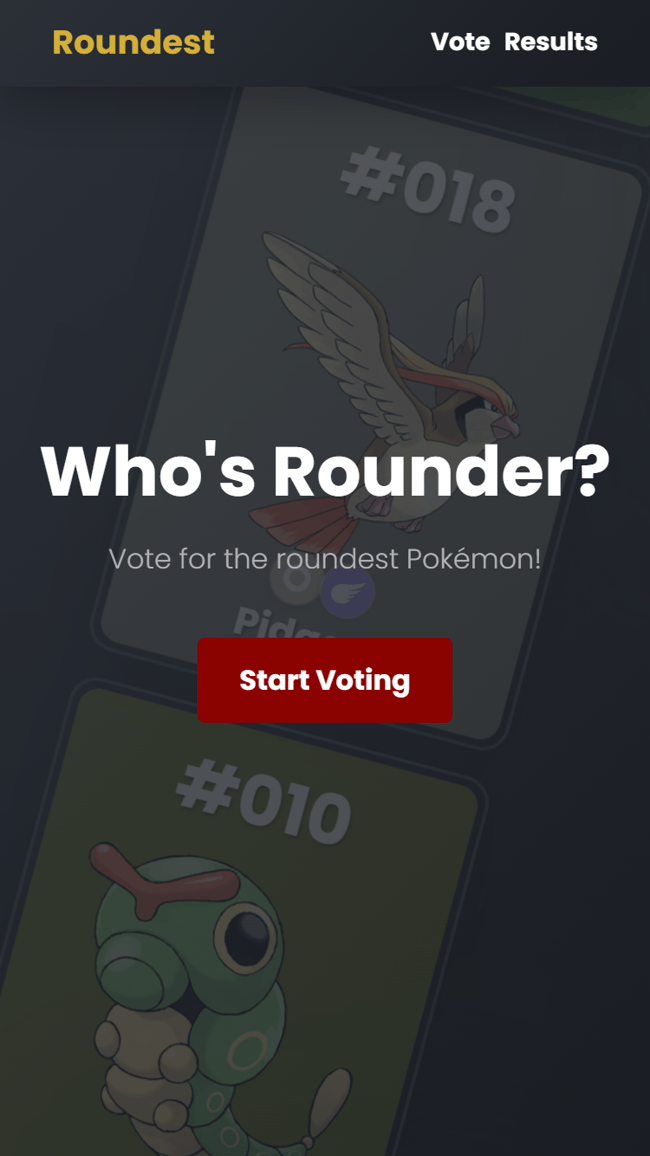 Screenshot of roundest app landing page in mobile screen